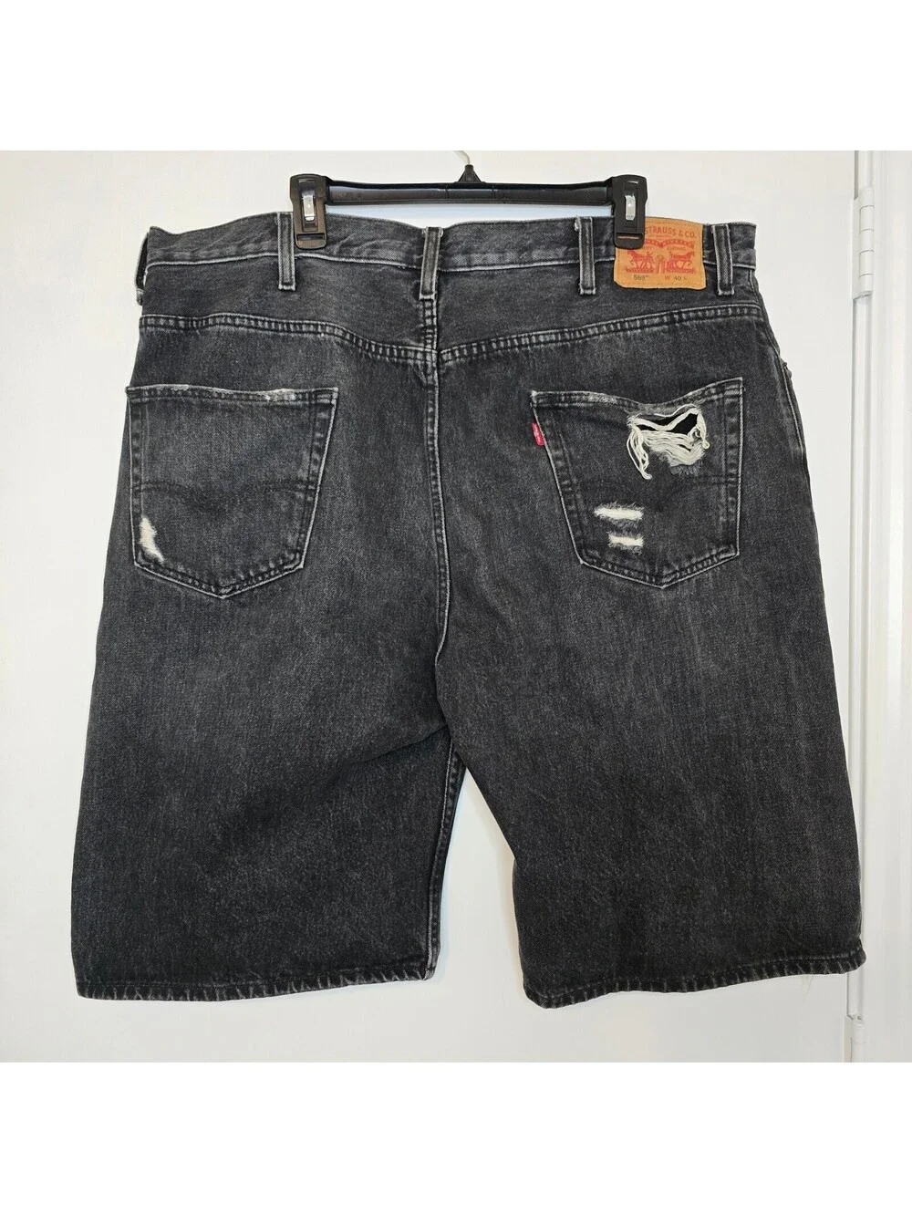 Levis 569 Distressed Loose Denim Shorts Mens 40 Black Jorts Jean Shorts